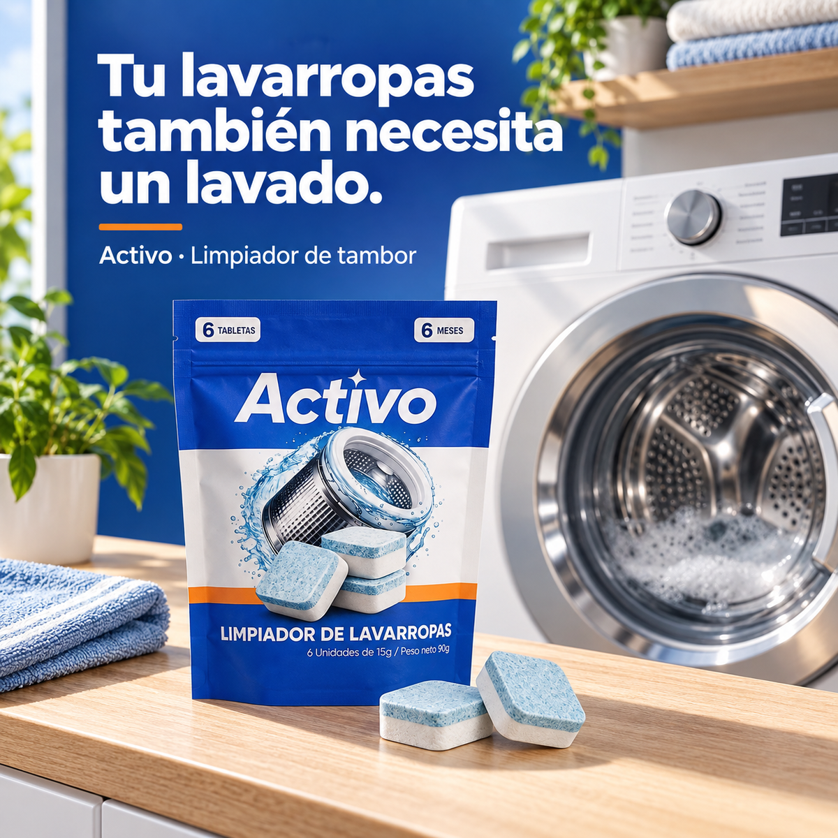 Tabletas Antibacteriales para Limpieza de Lavarropa ACTIVO