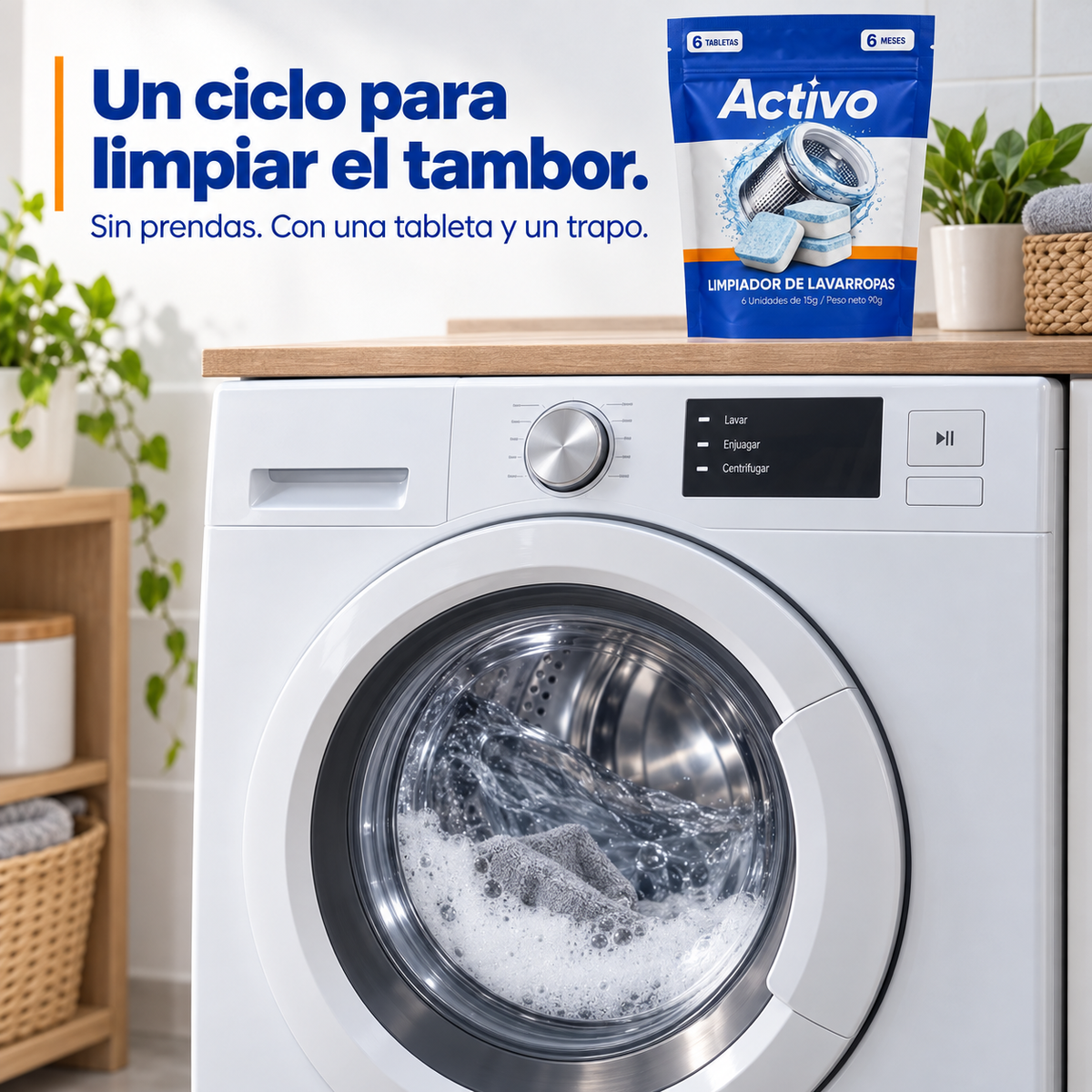 Tabletas Antibacteriales para Limpieza de Lavarropa ACTIVO