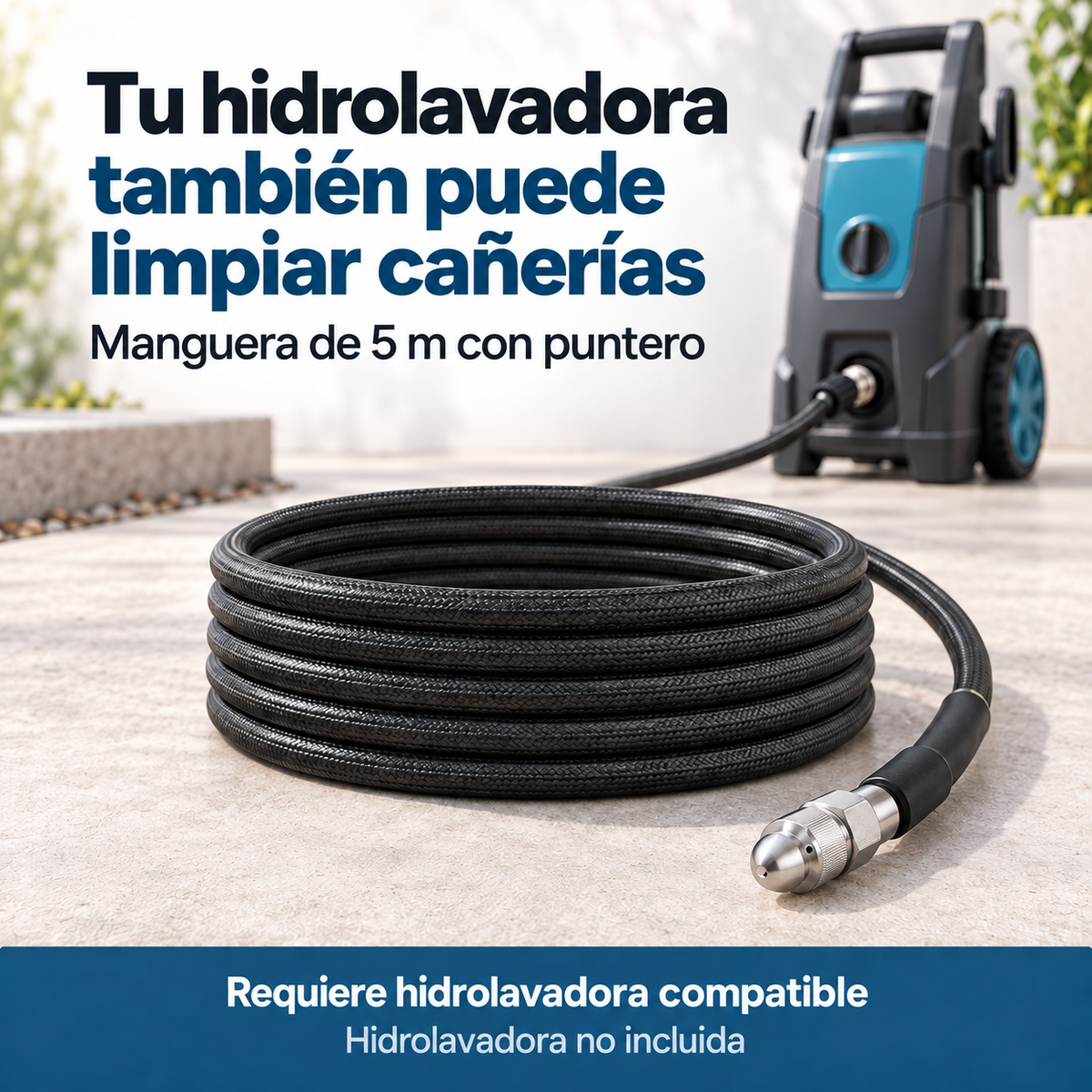 Manguera de 5 m con Cabezal Destapacañerías para Hidrolavadora