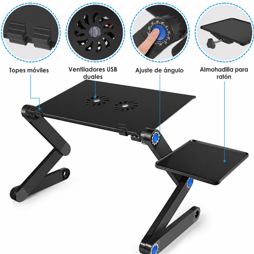 Mesa portátil para laptop con ventilador detalle – Mil Ideas