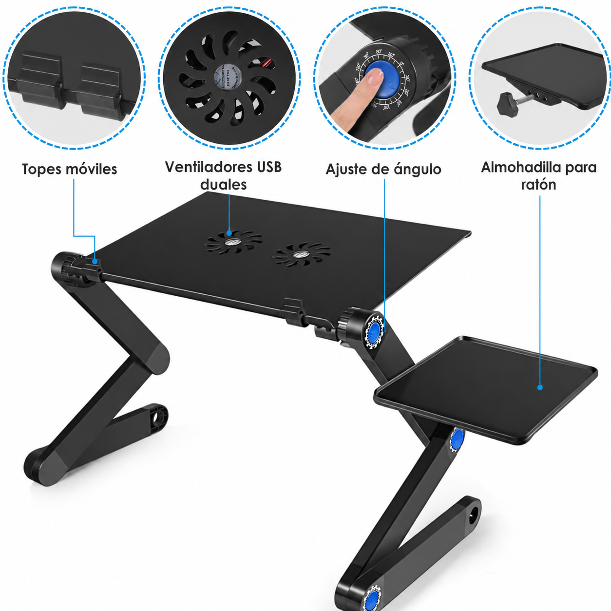 Mesa portátil para laptop con ventilador detalle – Mil Ideas