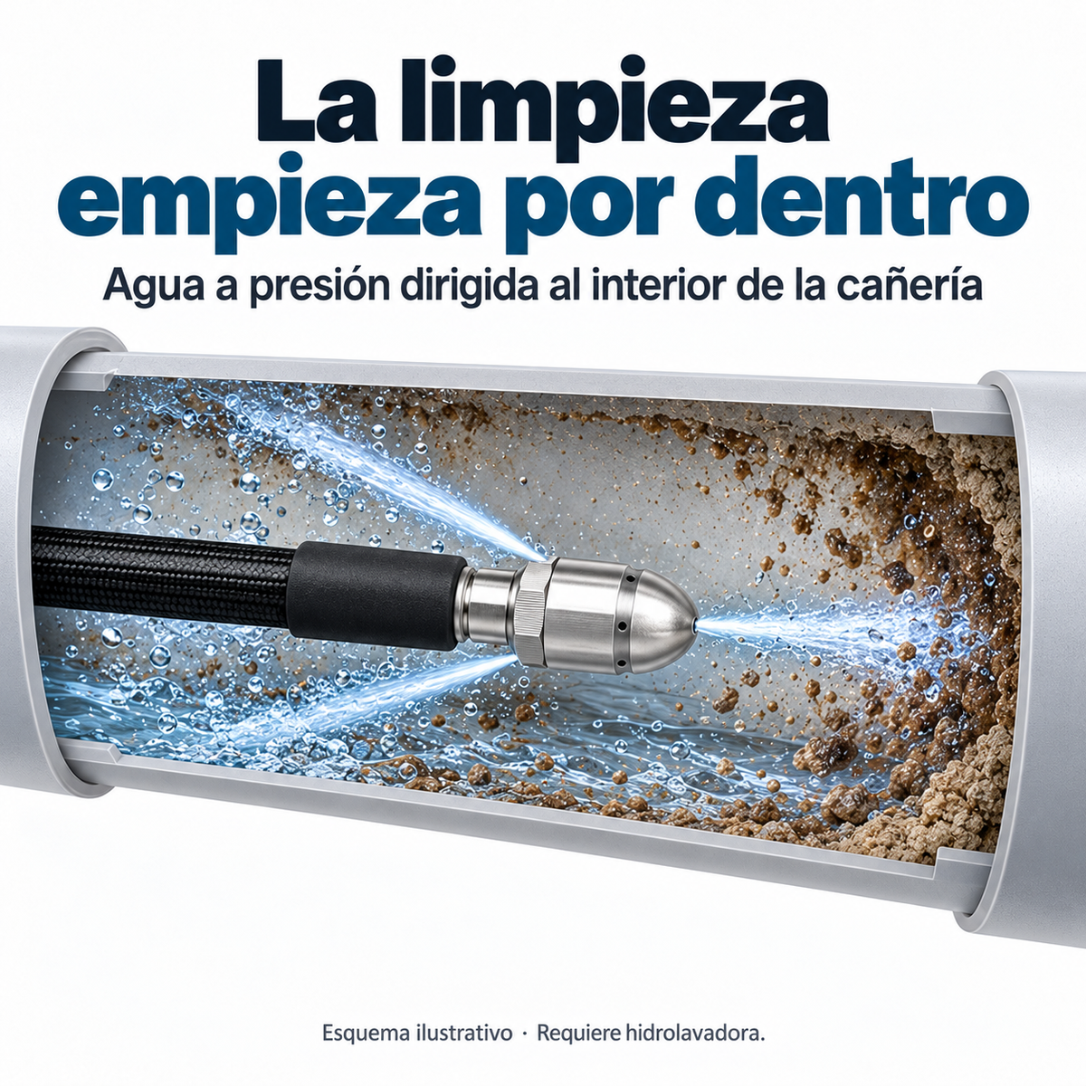 Manguera de 5 m con Cabezal Destapacañerías para Hidrolavadora