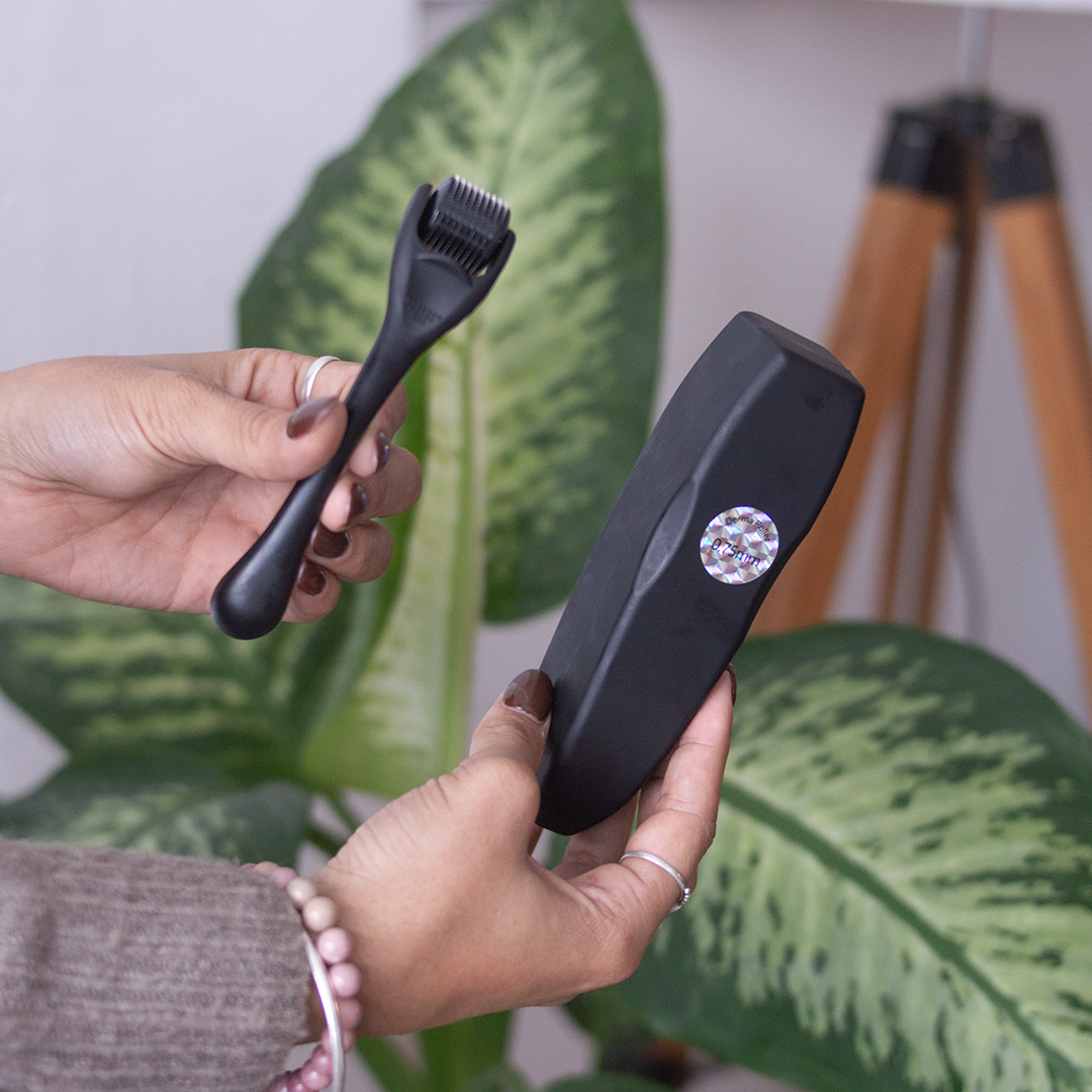 Rodillo Derma Roller para Crecimiento de Barba en uso – Mil Ideas