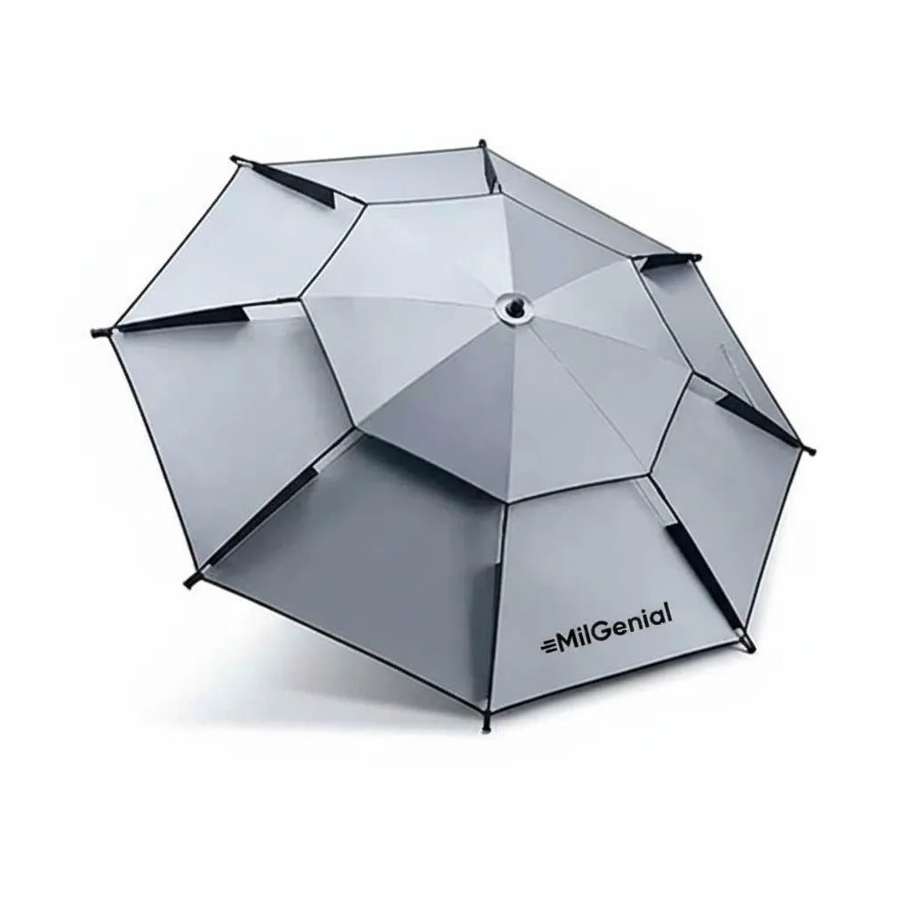 Sombrilla de acero 360° con protección solar y estaca – Mil Ideas