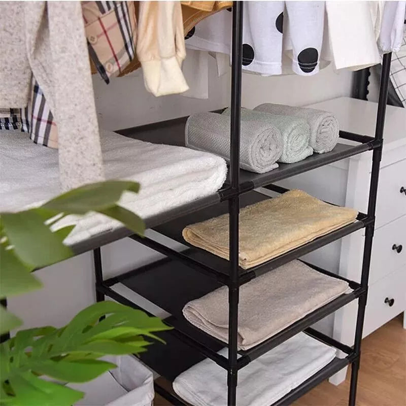 Ropero multifuncional percheros estantes zapatera vista adicional – Mil Ideas