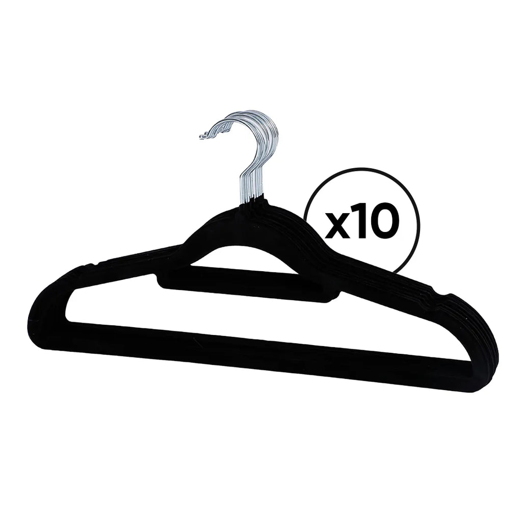 Pack 10 perchas terciopeladas negras antideslizantes – Mil Ideas
