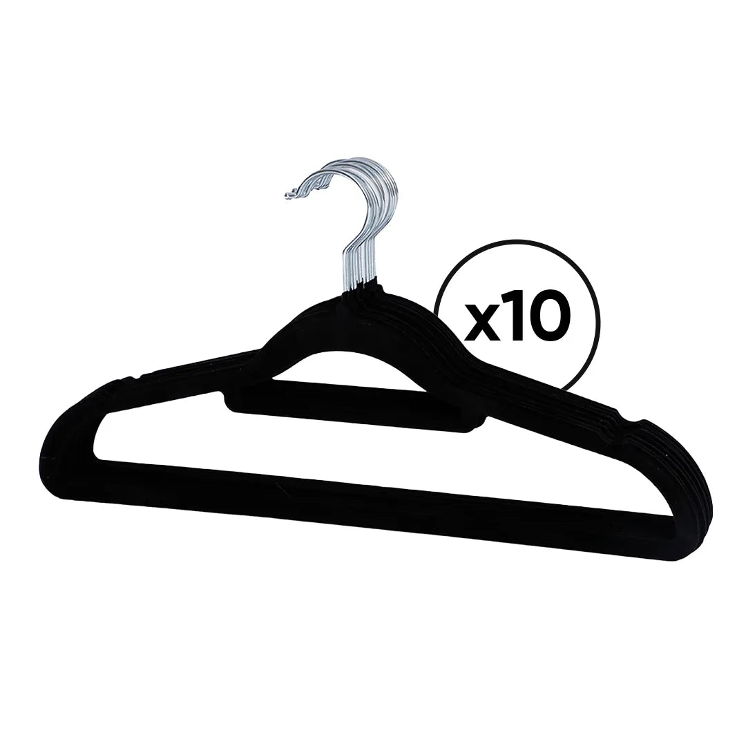 Pack 10 perchas terciopeladas negras antideslizantes – Mil Ideas