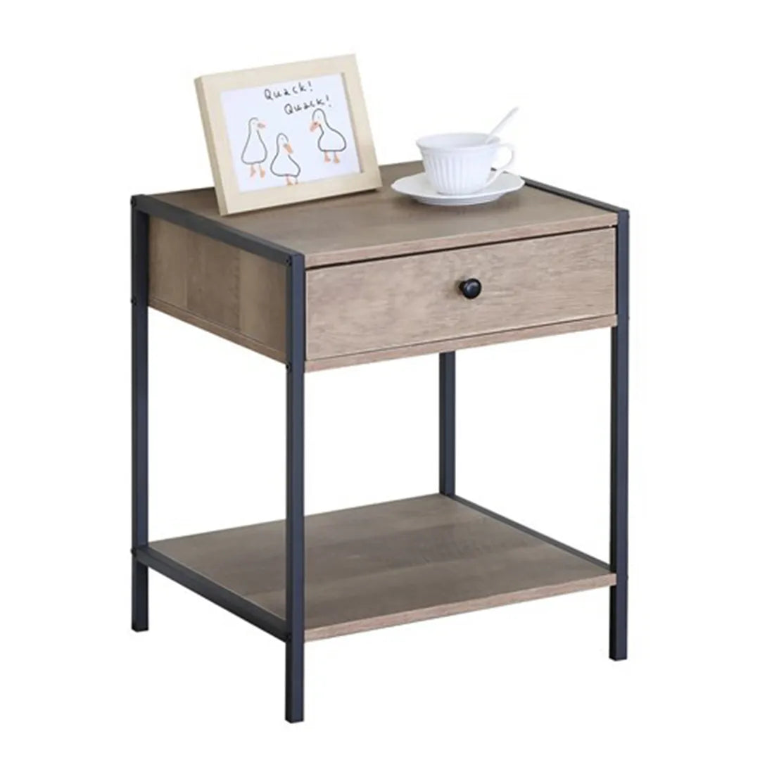 Mesa de luz hierro y MDF desarmable con cajón vista adicional – Mil Ideas