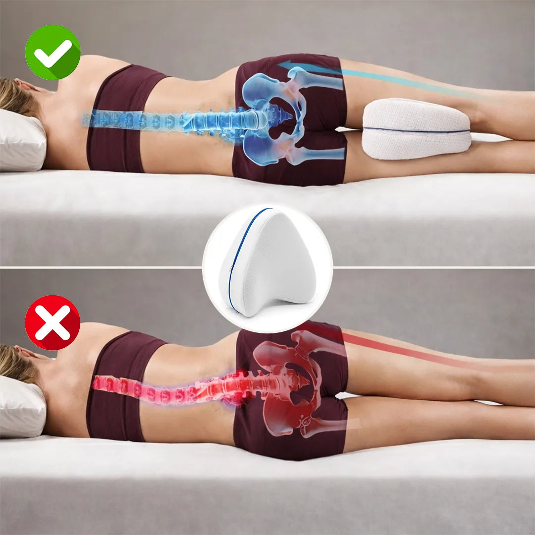 Almohada para piernas y rodillas blanca en uso – Mil Ideas