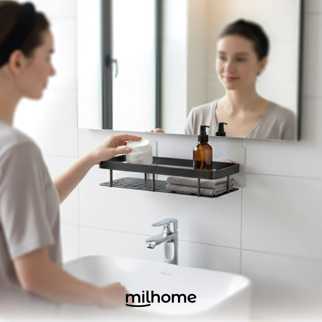 Estante Winsen de aluminio Mil Ideas en uso en baño – Mil Ideas