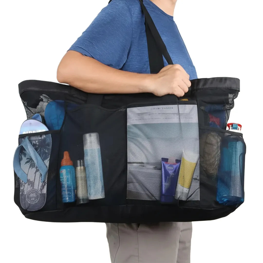 Bolsa de Playa de Malla Extra Grande en uso – Mil Ideas