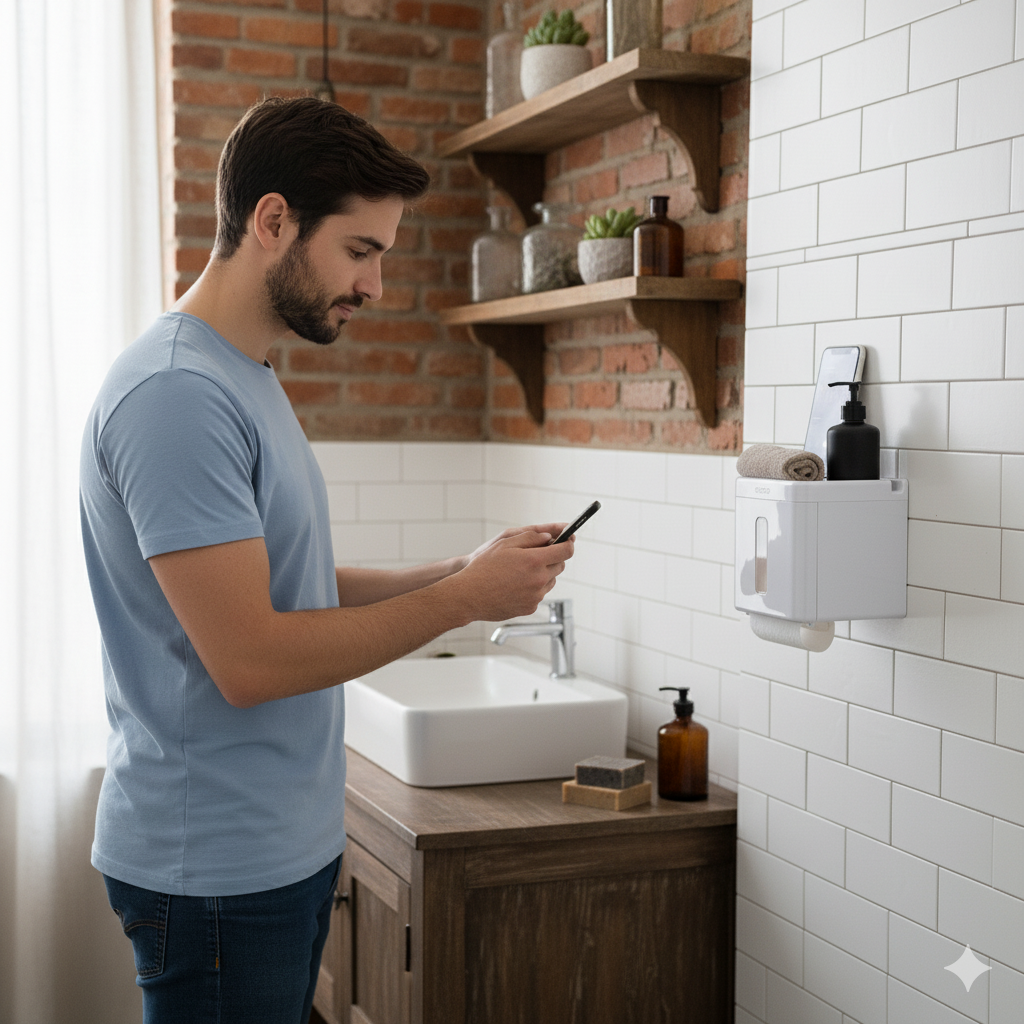 Organizador porta papel higiénico con estante detalle – Mil Ideas