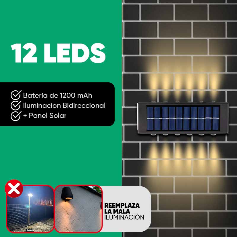 Pack de 2 luces solares cálidas con 12 LEDs para exterior en uso – Mil Ideas