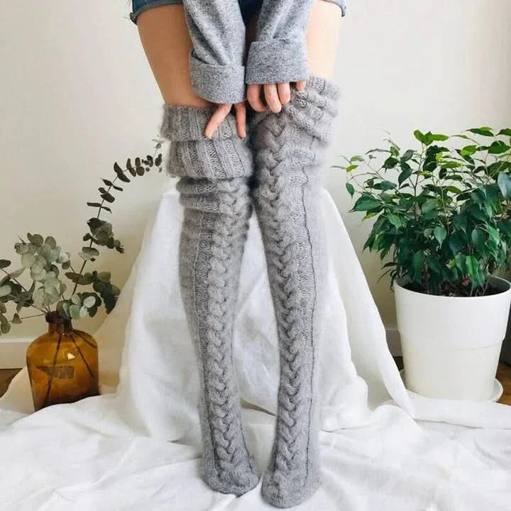 Medias largas tejidas de punto trenzado para mujer – Mil Ideas
