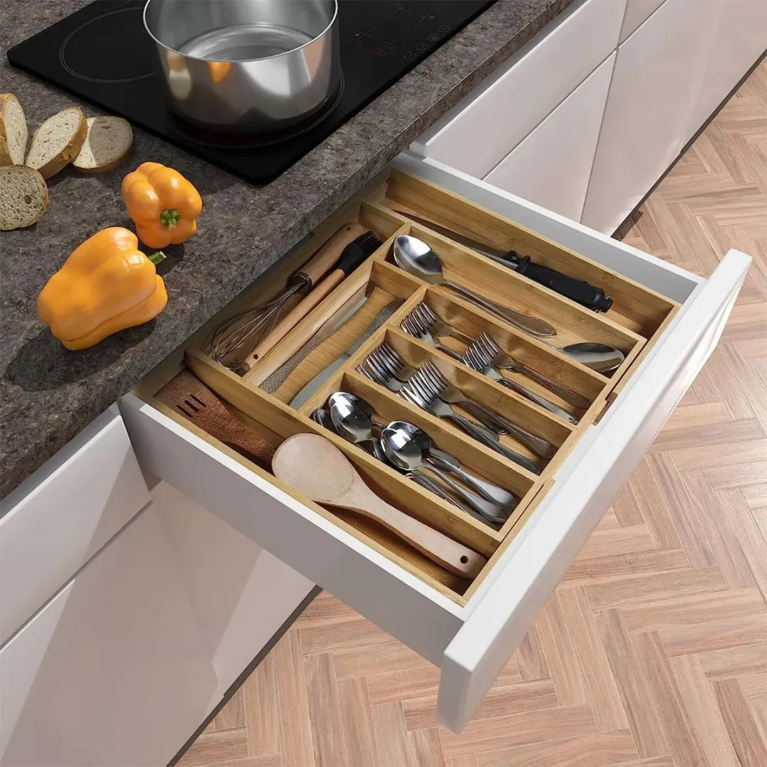 Organizador multifuncional extensible de bambú vista adicional – Mil Ideas