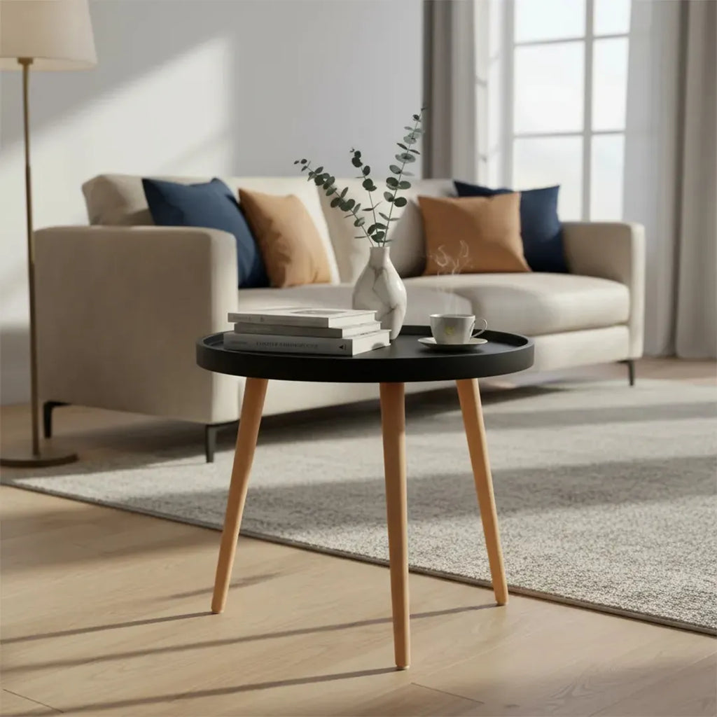 Mesa ratona Bolpur redonda 40x44 en uso – Mil Ideas
