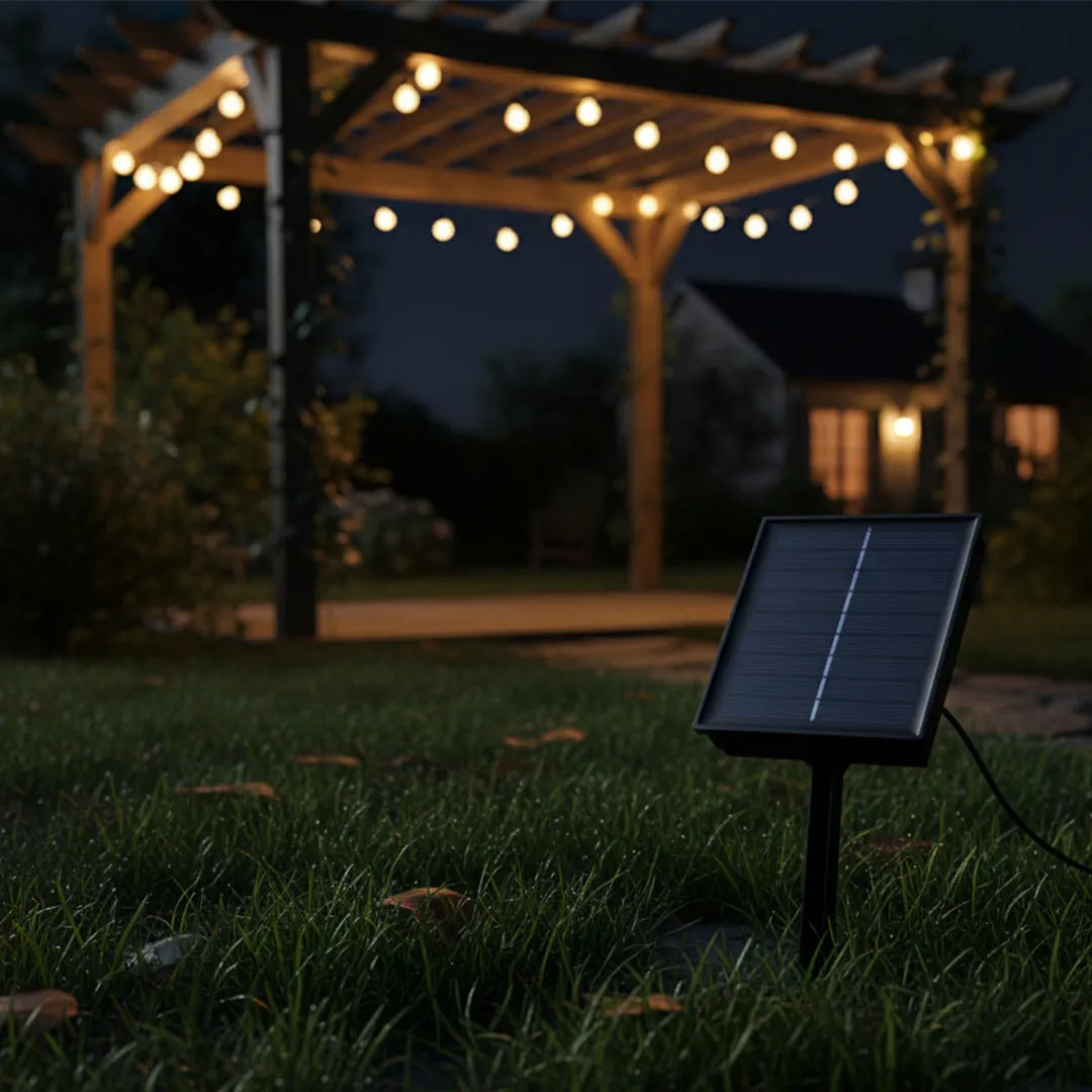 Guirnalda Luces Led Edison 5mts con Panel Solar en uso – Mil Ideas