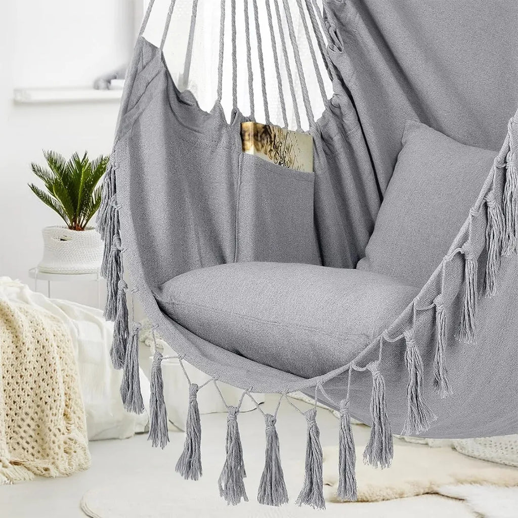 Silla hamaca colgante en macramé detalle – Mil Ideas