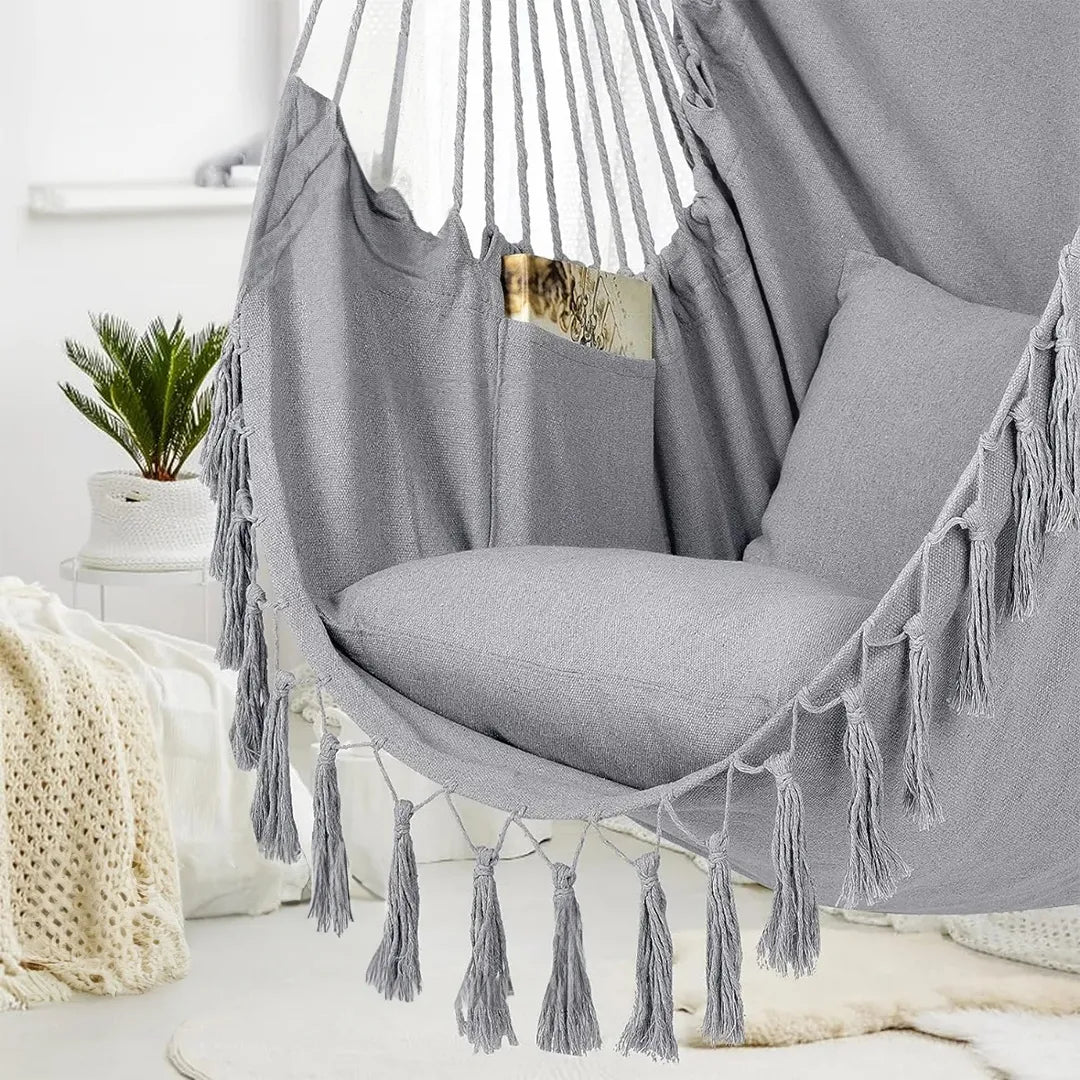 Silla hamaca colgante en macramé detalle – Mil Ideas