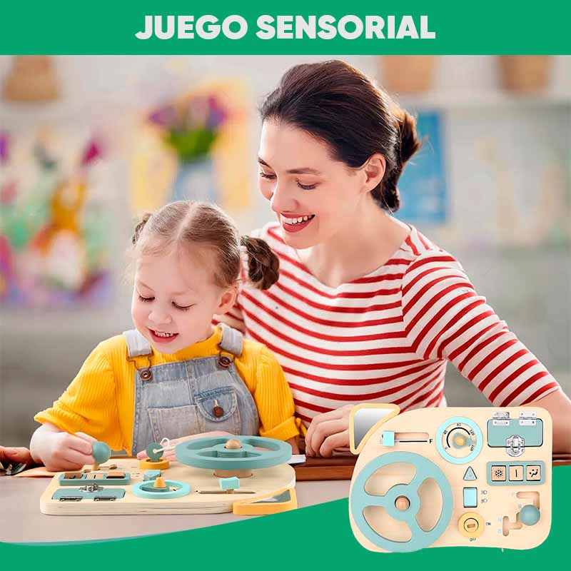 Juego didáctico volante en madera para estimulación sensorial en uso – Mil Ideas
