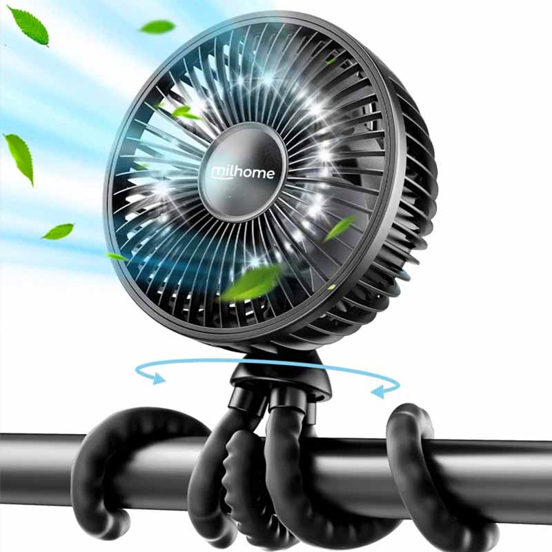 Ventilador Flexcool en uso sobre escritorio con trípode – Mil Ideas