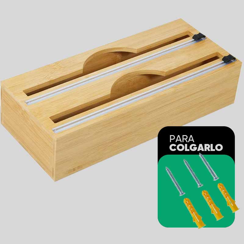 Organizador porta rollos de cocina bambú vista adicional – Mil Ideas