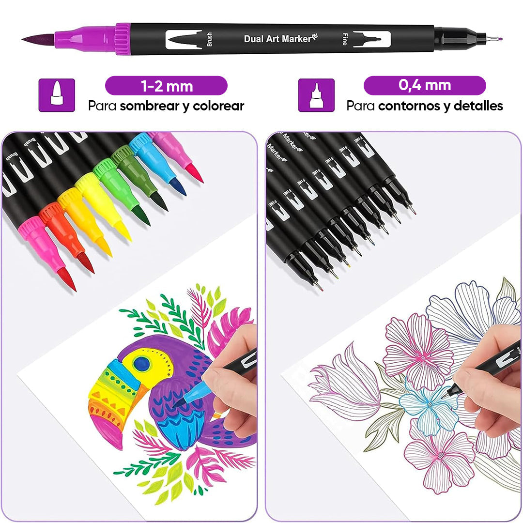 Marcadores Artísticos de Doble Pincel con Punta Fina en uso – Mil Ideas