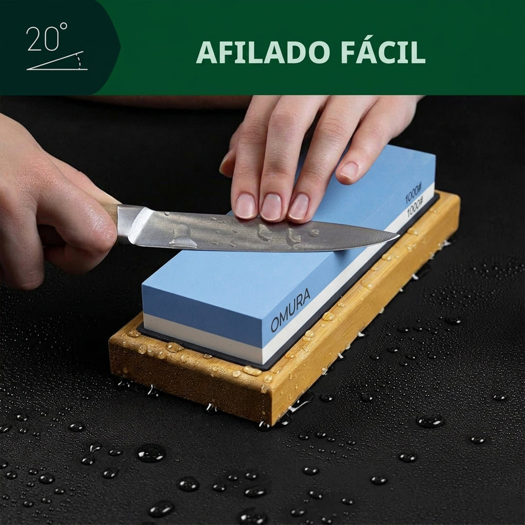 Afilador de Cuchillos con Base de Bambu Omura