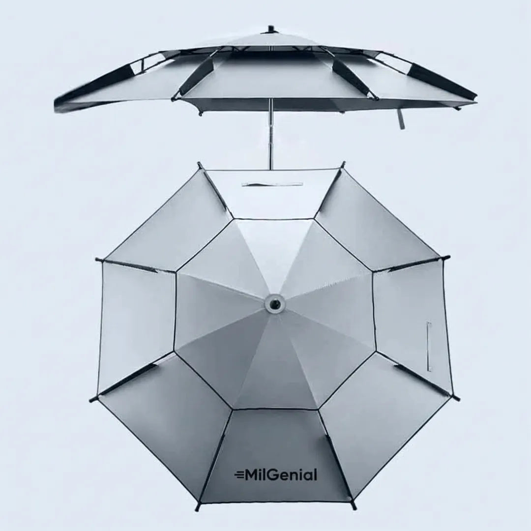 Sombrilla de acero 360° detalle de mecanismo giratorio – Mil Ideas