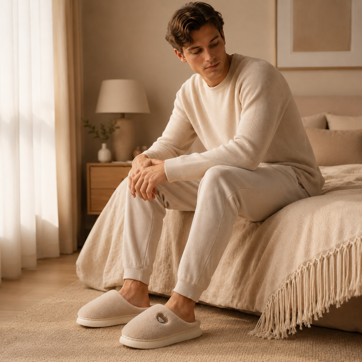 Pantufla Super Suave Momy Con Suela de Espuma Beige