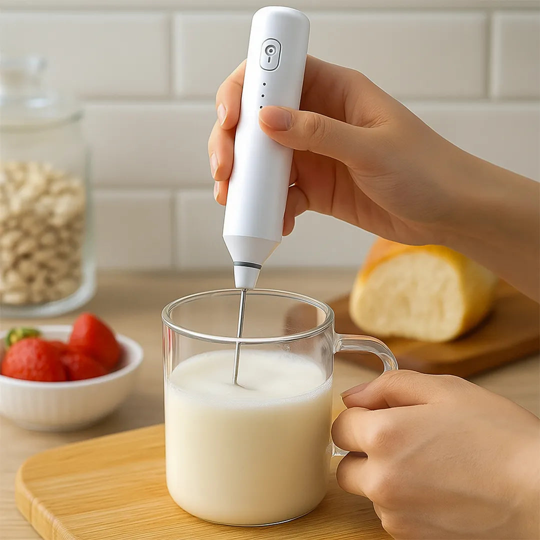 Batidor espumador de mano con batería recargable detalle – Mil Ideas
