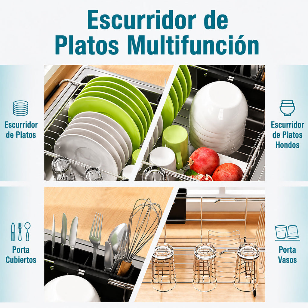 Escurridor de Platos Retráctil para Fregadero de Cocina