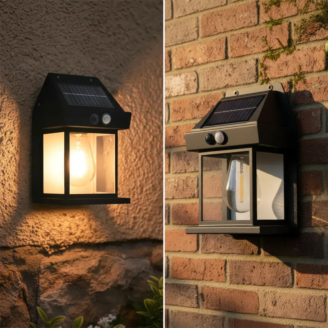 Lámpara solar con sensor de movimiento en uso – Mil Ideas