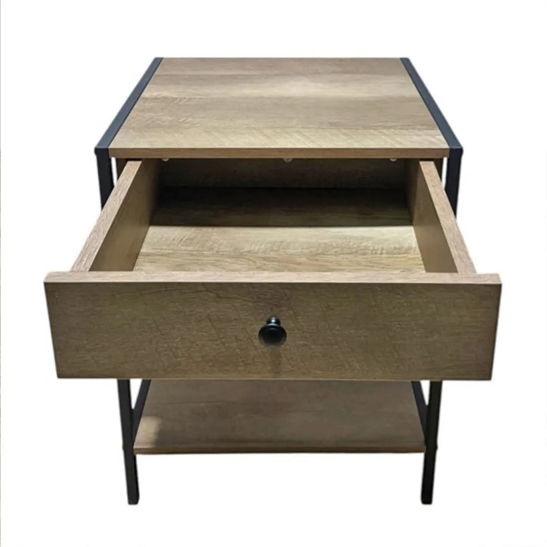 Mesa de luz hierro y MDF desarmable con cajón detalle – Mil Ideas