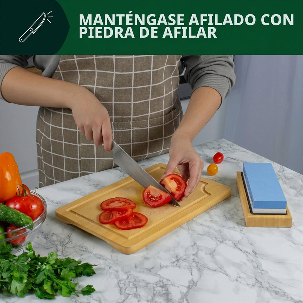 Afilador de Cuchillos con Base de Bambu Omura