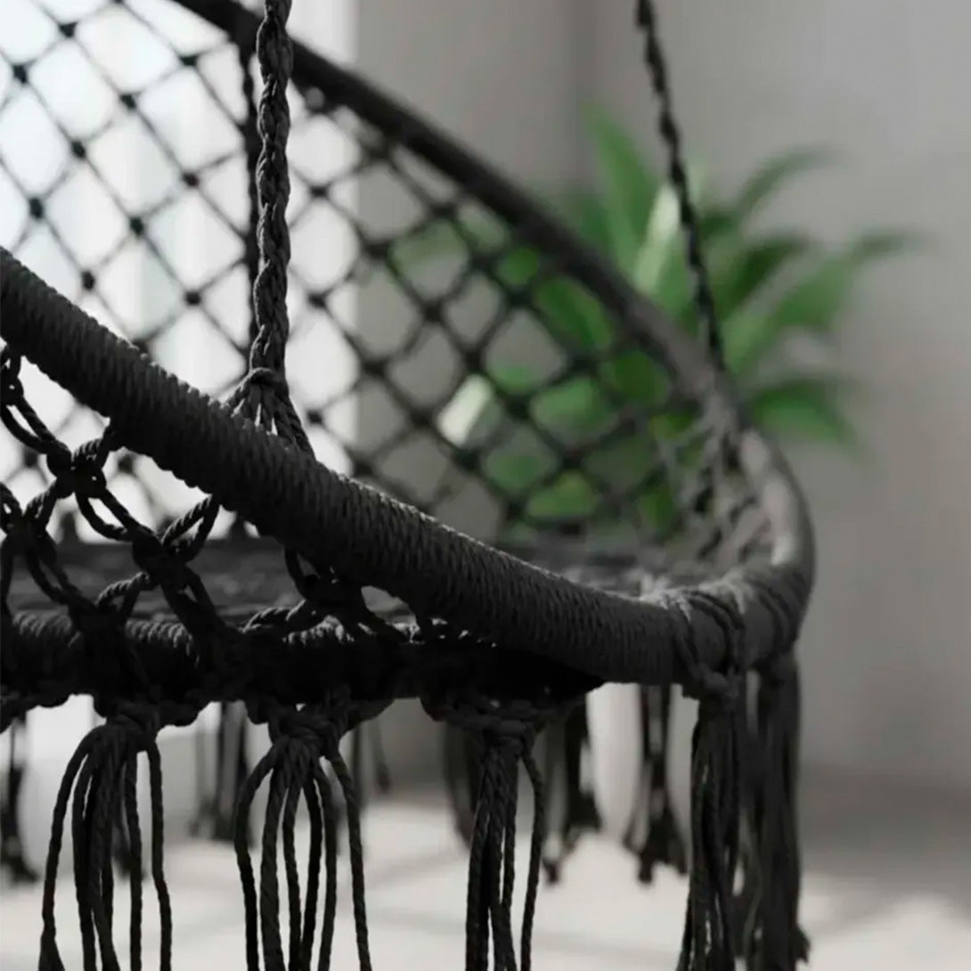 Hamaca colgante macramé color natural vista adicional – Mil Ideas