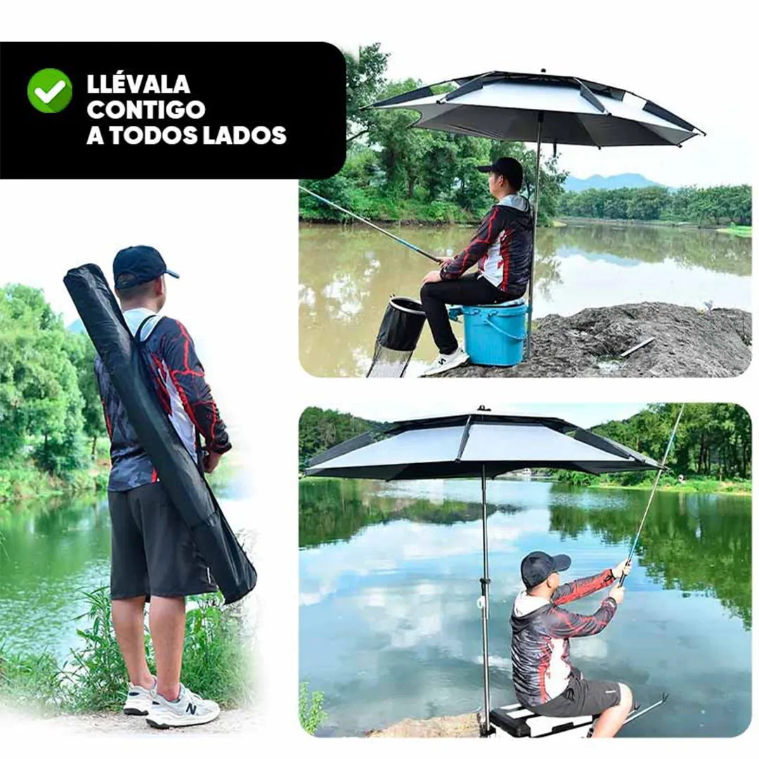 Sombrilla de acero 360° vista adicional con estaca – Mil Ideas