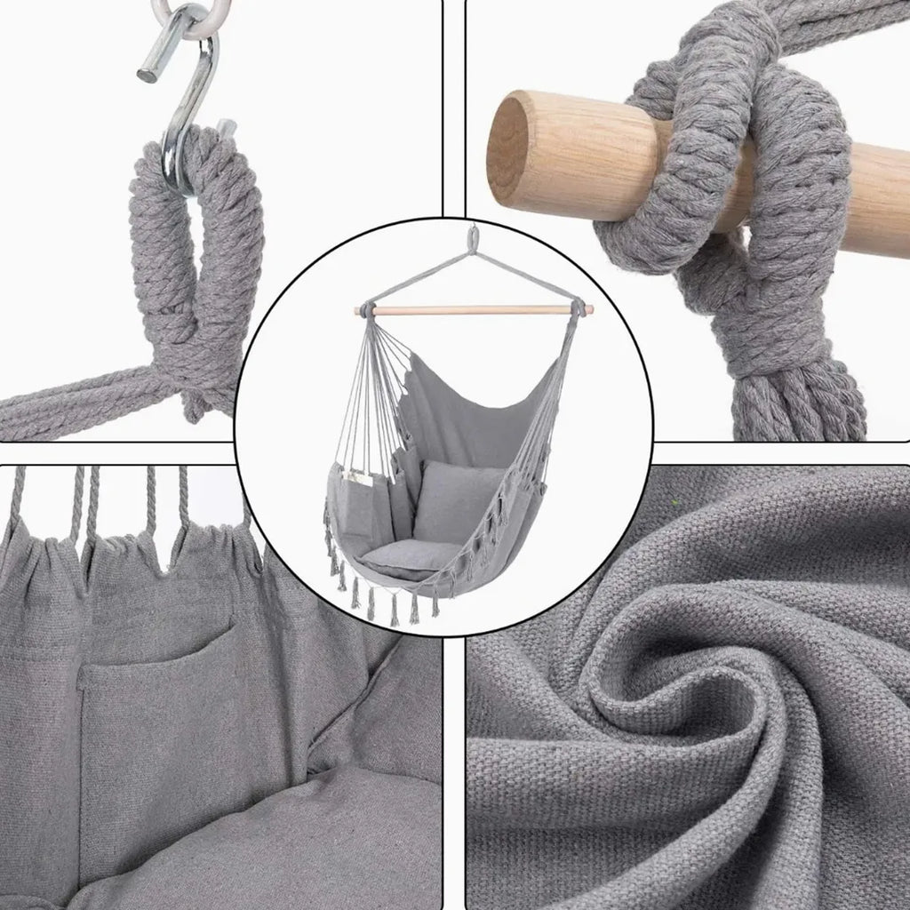 Silla hamaca colgante en macramé vista adicional – Mil Ideas