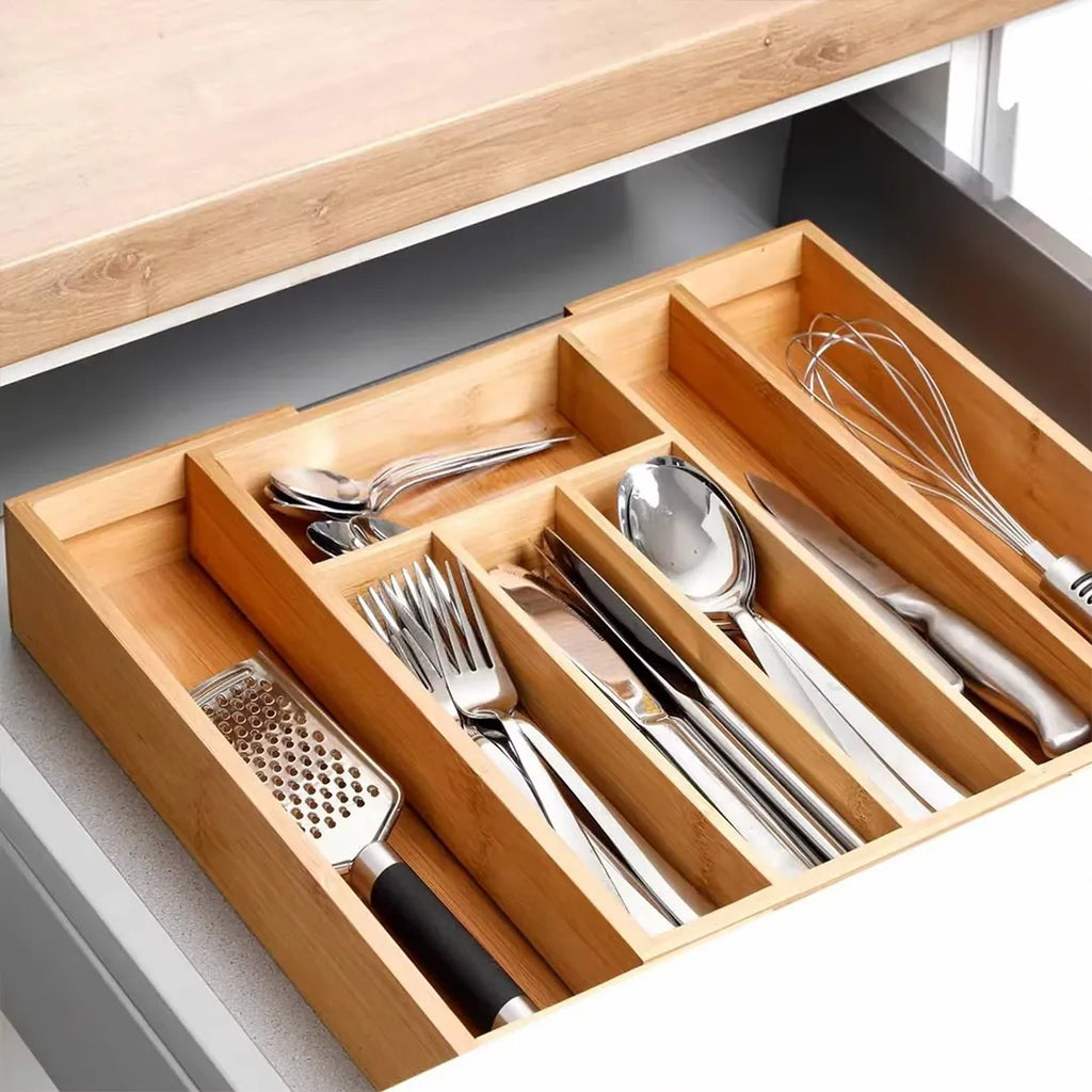 Organizador multifuncional extensible de bambú vista adicional – Mil Ideas