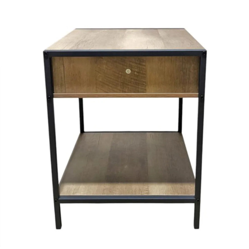 Mesa de luz hierro y MDF desarmable con cajón vista adicional – Mil Ideas