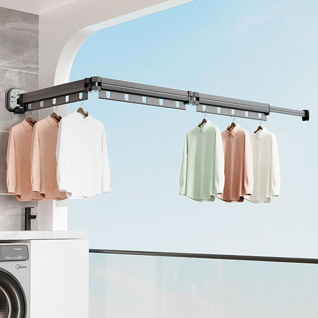 Tender perchero extensible con ventosa instalado en pared en uso – Mil Ideas