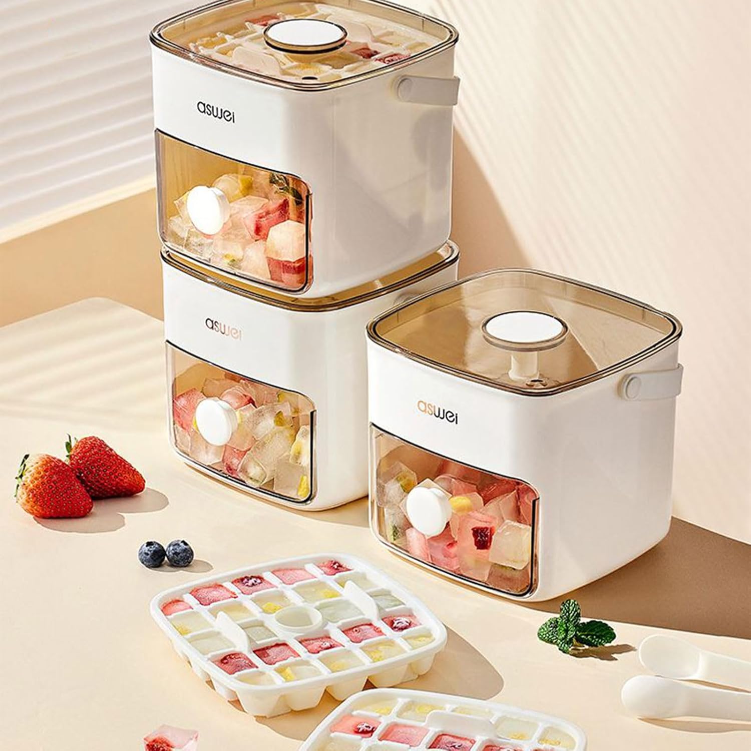 Cubetera de Plástico con Botón y Cajón en uso – Mil Ideas