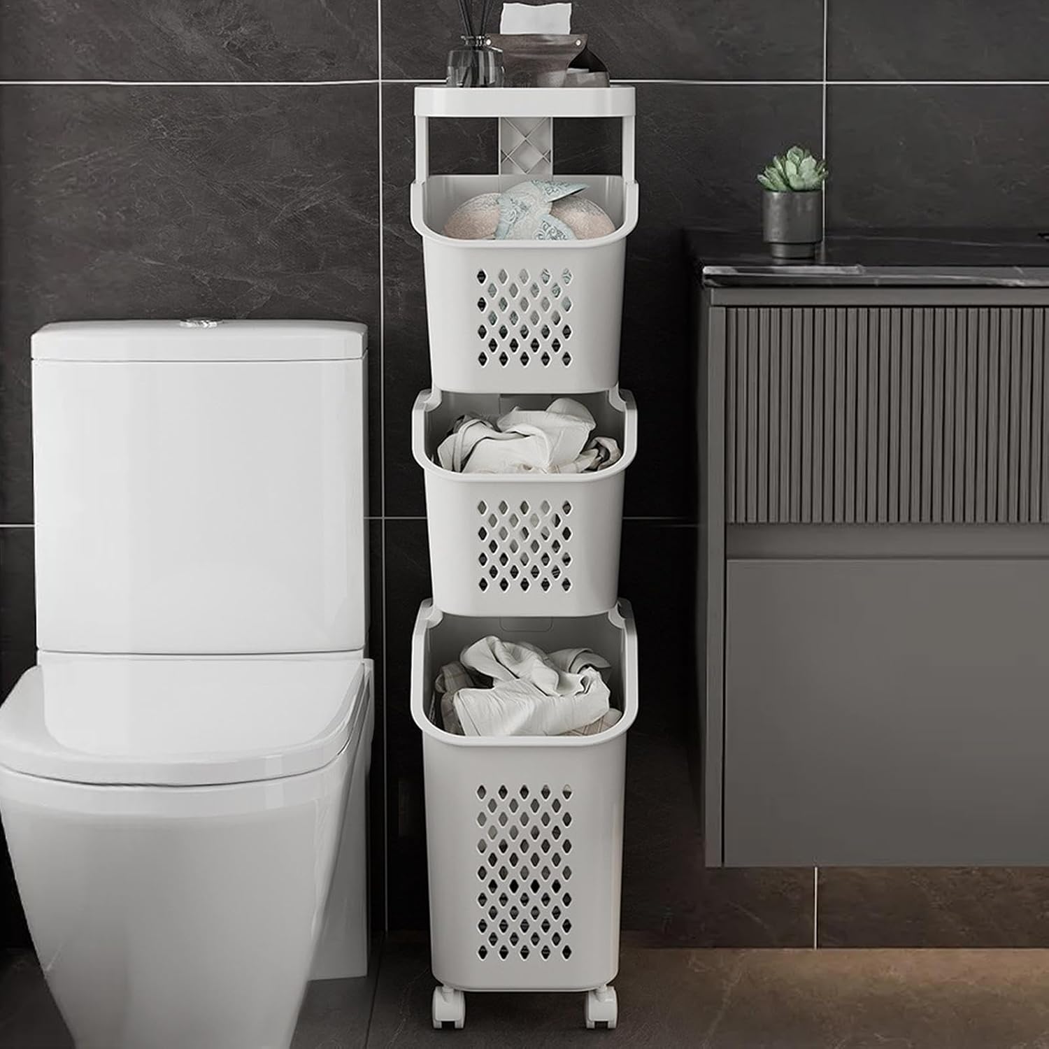 Organizador apilable de 3 canastos detalle – Mil Ideas
