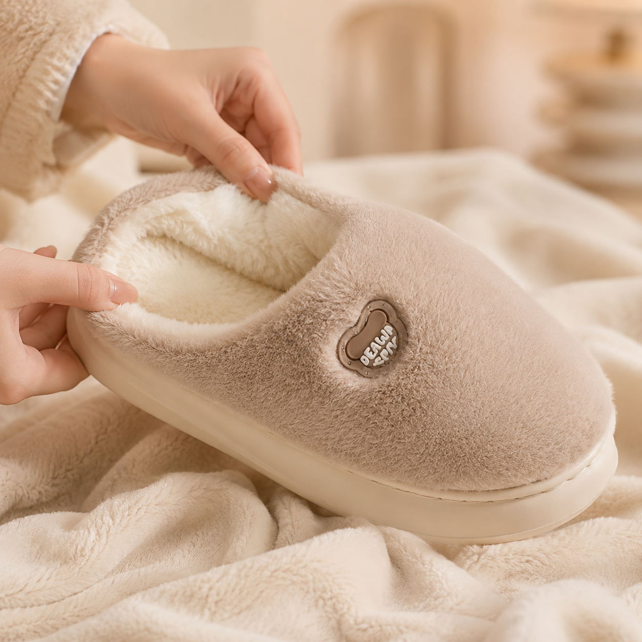 Pantufla Super Suave Momy Con Suela de Espuma Beige