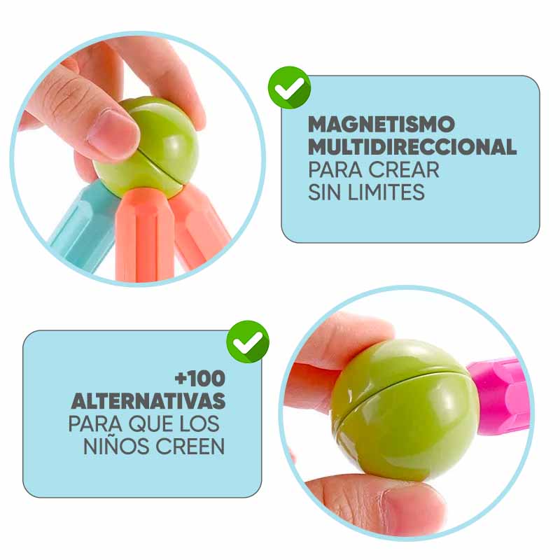 Juego de Varillas Magnéticas 130 Piezas detalle – Mil Ideas