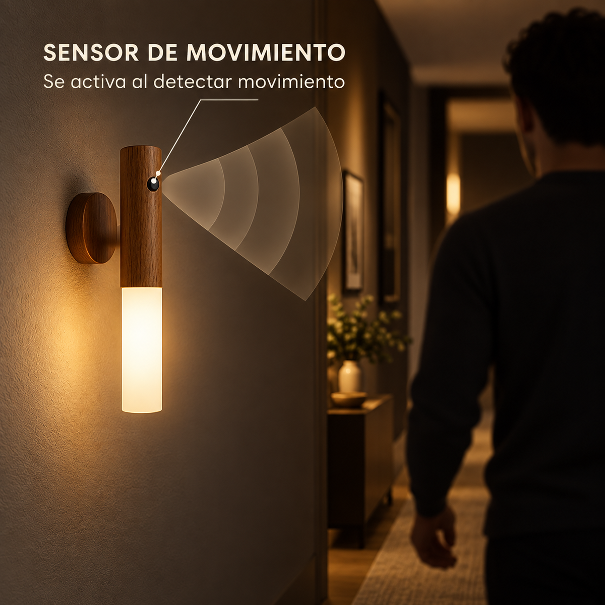 Lampara Linterna con Sensor de Movimiento Portátil y Recargable USB