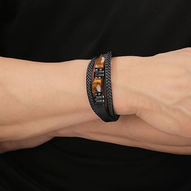 Pulsera de cuero con piedra natural detalle – Mil Ideas