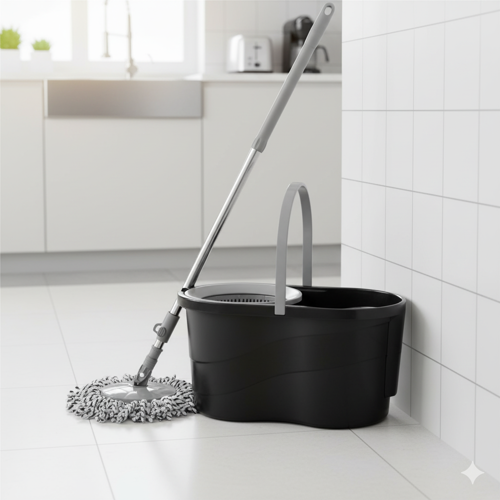 Mopa con balde centrifugado detalle del mecanismo de escurrido – Mil Ideas