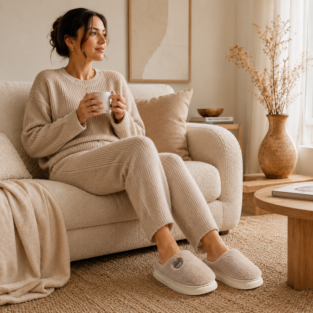 Pantufla Super Suave Momy Con Suela de Espuma Beige