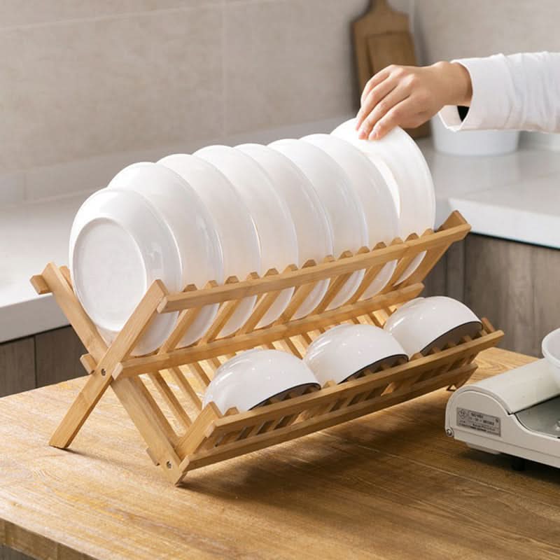 Organizador escurridor de vajilla de bambú plegable – Mil Ideas